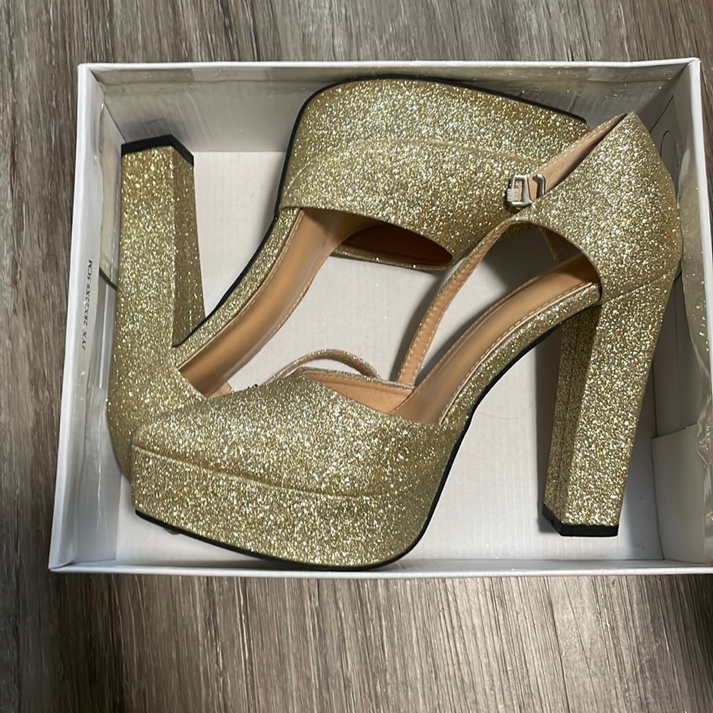 gold block heels